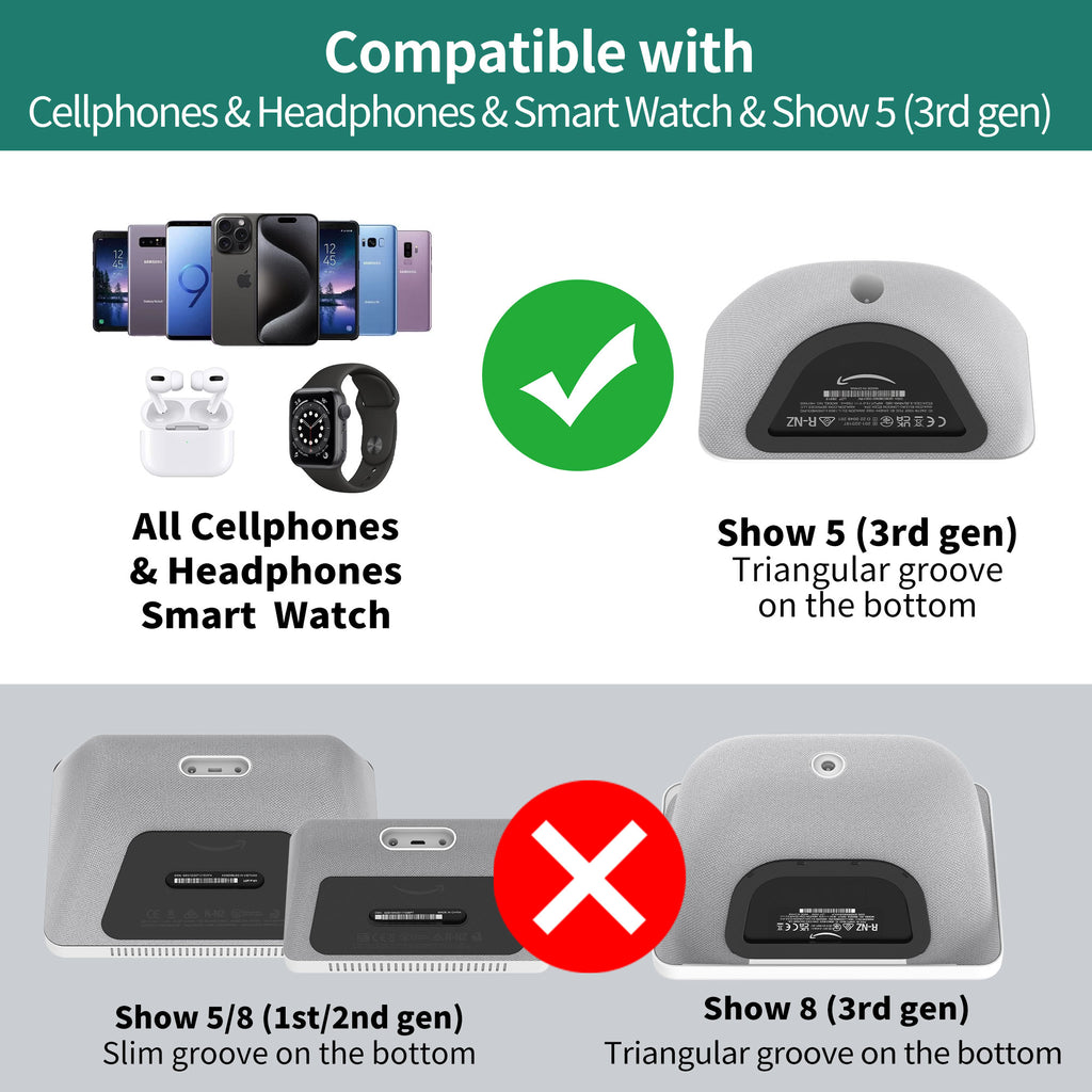 Adjustable Stand for Echo Show 5 (3rd Gen) with USB-C and USB Charging Port
