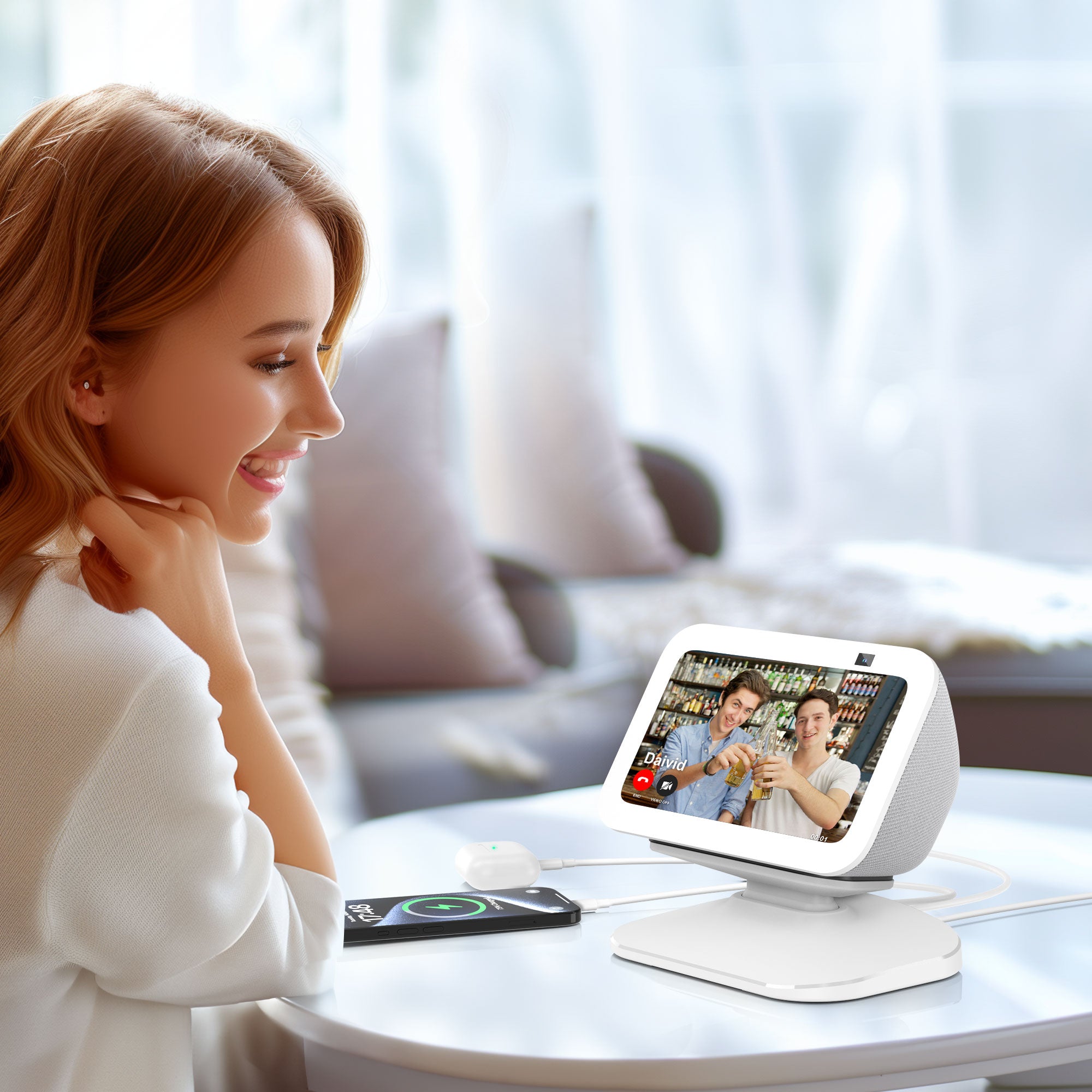 Adjustable Stand for Echo Show 5 (3rd Gen) with USB-C and USB Charging Port