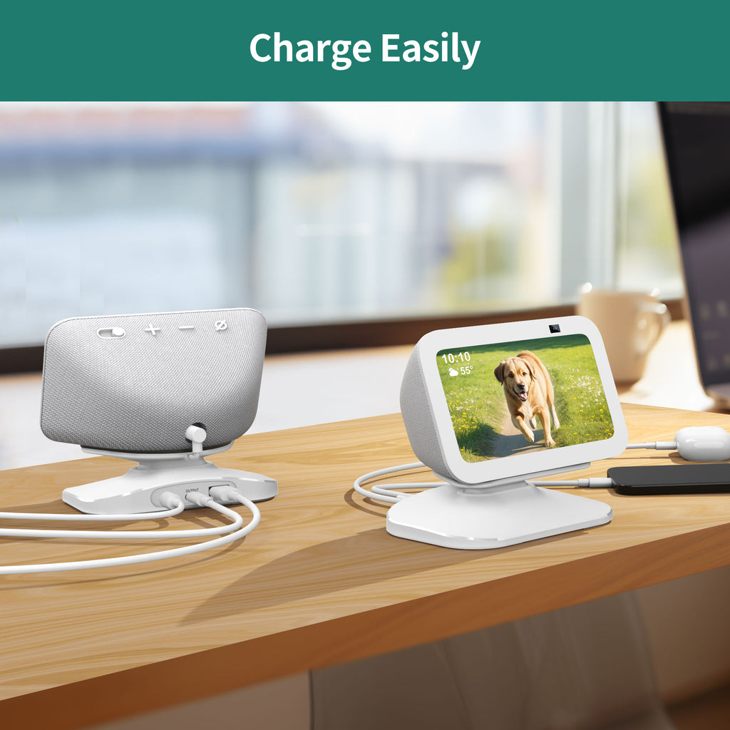 Adjustable Stand for Echo Show 5 (3rd Gen) with USB-C and USB Charging Port